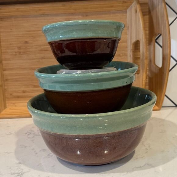 Vintage Red Wing nesting Mixing Bowls Oomph Design, provincial bakeware x3 - Picture 7 of 16